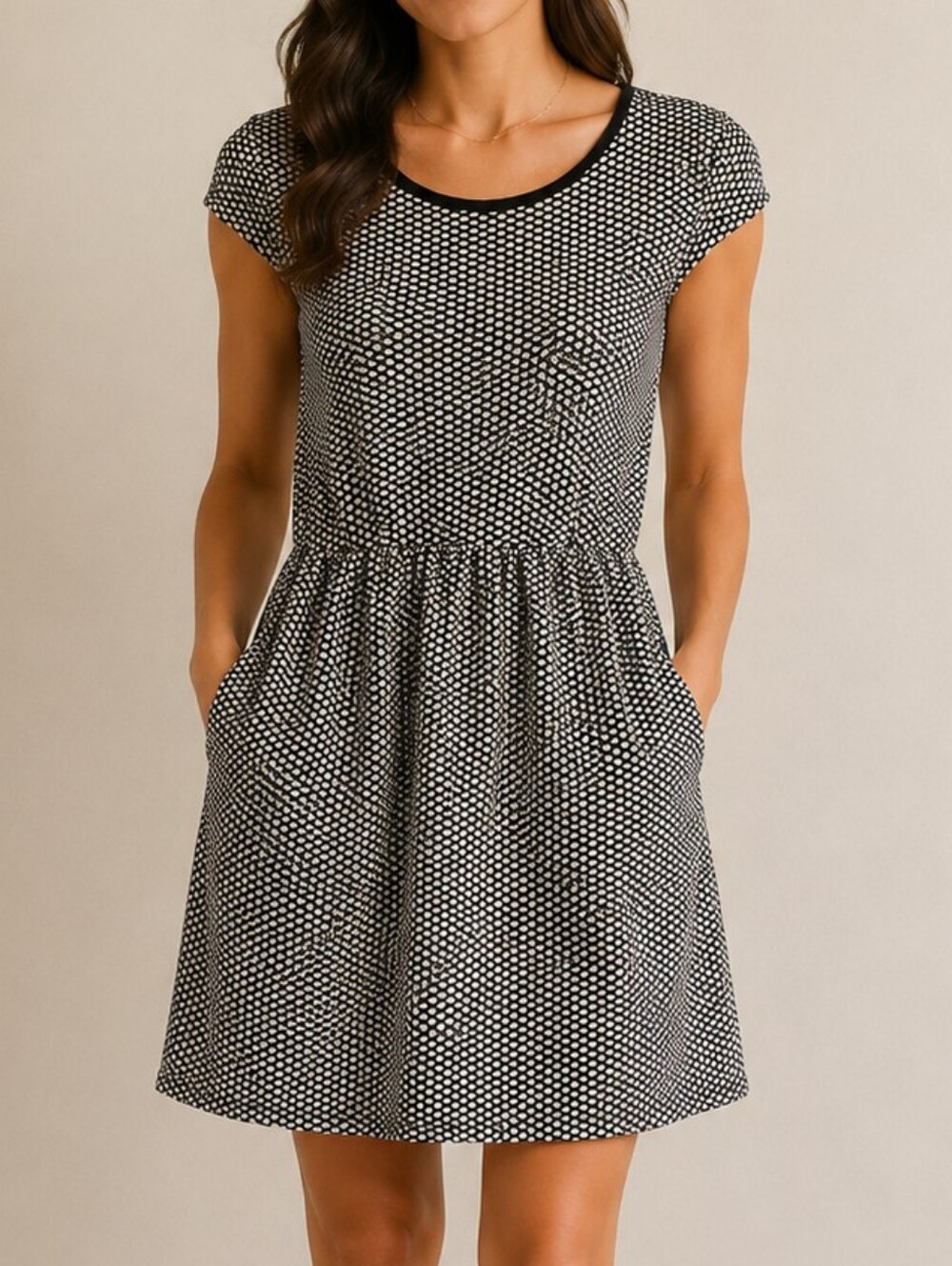Others Follow Knit Works Black & White Textured Fit & Flare Dress ✨ Size XS